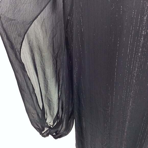 BCBG Paris Sheered Long Sleeve Dress Womens Size XXL Black Metallic Ruffle MIni - Picture 12 of 15